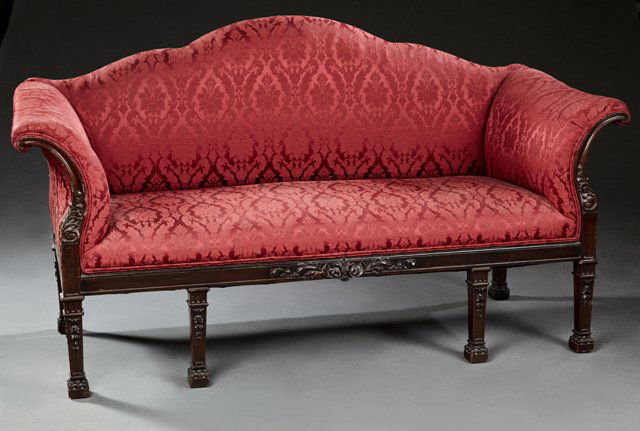 English Chippendale Style Carved Mahogany Settee, c. (1 of 1)