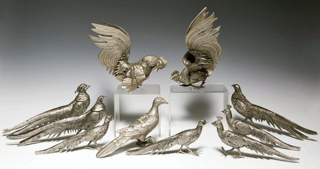 Group of Ten French Silvered Metal Bird Table (1 of 1)