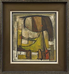 Angel Botello (1913-1996, Puerto Rican), "Standing: Angel Botello (1913-1996, Puerto Rican), "Standing Woman," 20th c., linocut, 3/75, pencil numbered l.l., pencil signed l.r., framed, H.- 15 in., W.- 13 1/4 in.