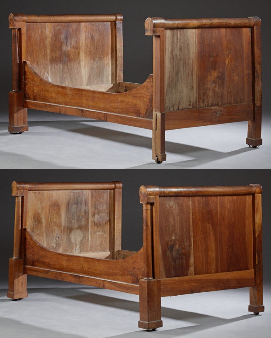 Pair of Louis Philippe Carved Walnut Sleigh Beds, c. (1 of 3)