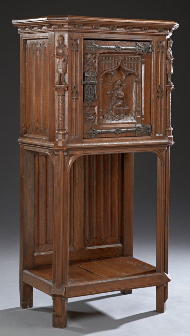 French Medieval Style Gothic Carved Oak Cabinet, 19th (1 of 2)