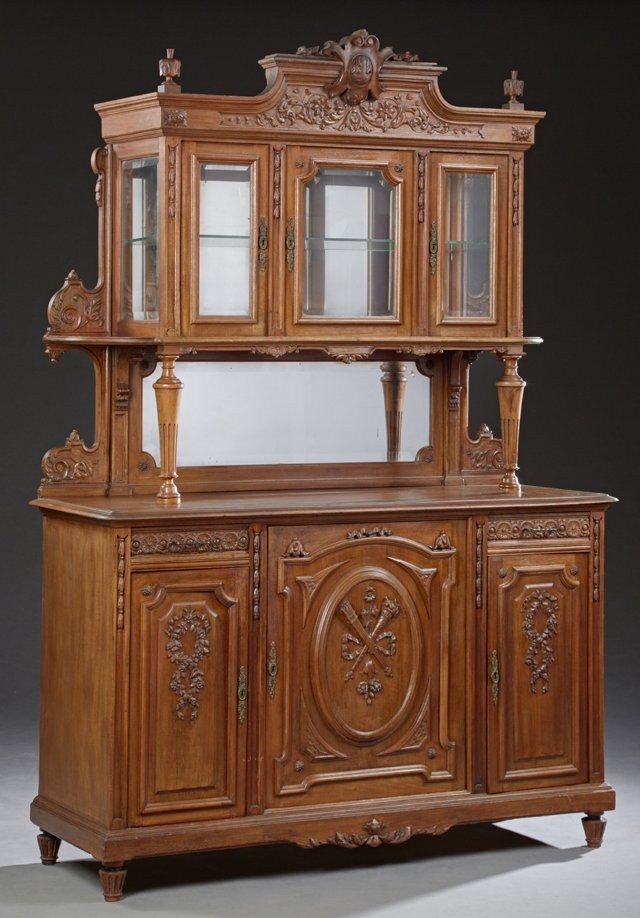 French Louis XVI Style Carved Walnut Buffet a Deux (1 of 1)