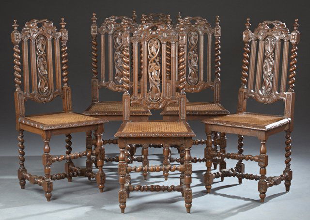 Set of Six French Henri II Style Carved Oak Dining (1 of 1)