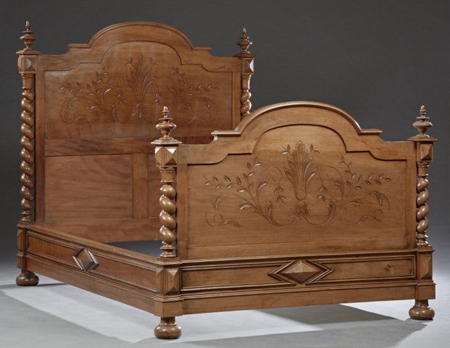 French Louis XIII Style Carved Walnut Bed, late 19th (1 of 1)
