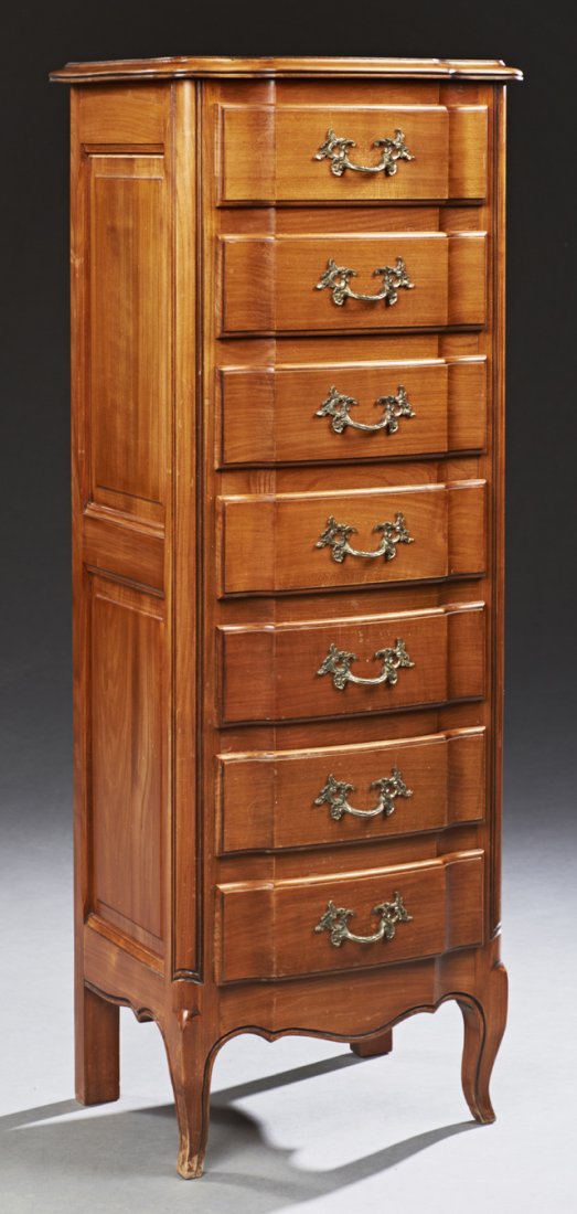 French Louis XV Style Carved Cherry Bowfront Semainier, (1 of 1)