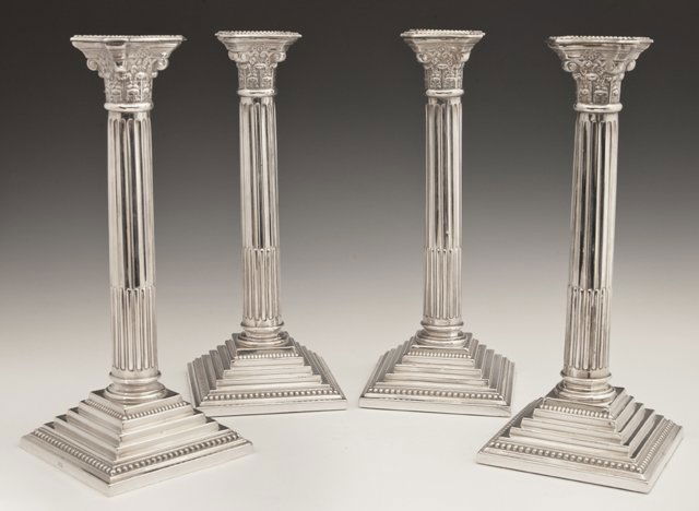 Set of Four English Silverplated Corinthian Column (1 of 1)