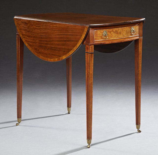 English Inlaid and Banded Mahogany Oval Drop Leaf (1 of 2)