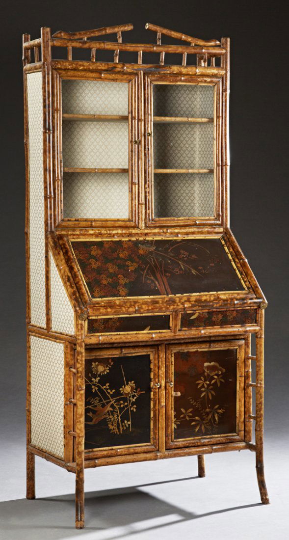 Anglo Indian Bamboo Secretary Bookcase, late 19th c., (1 of 2)