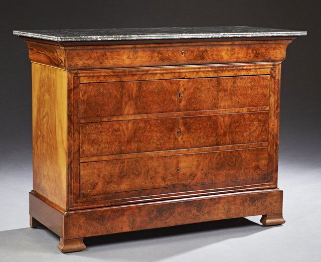 French Louis Philippe Carved Walnut Marble Top Commode, (1 of 1)