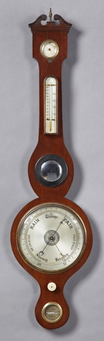 English Carved Mahogany Barometer, 19th c., by C. (1 of 1)