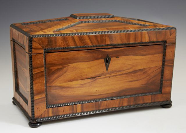 English Carved Inlaid Walnut Sarcophagus Form Tea (1 of 2)