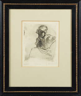 Ellsworth Woodward (American/New Orleans, 1861-1939),: Ellsworth Woodward (American/New Orleans, 1861-1939), "Marie", etching, monogrammed, titled, and inscribed "first state" lower margin, glazed, matted and framed, H.- 10 1/4 in., W.- 8 in.