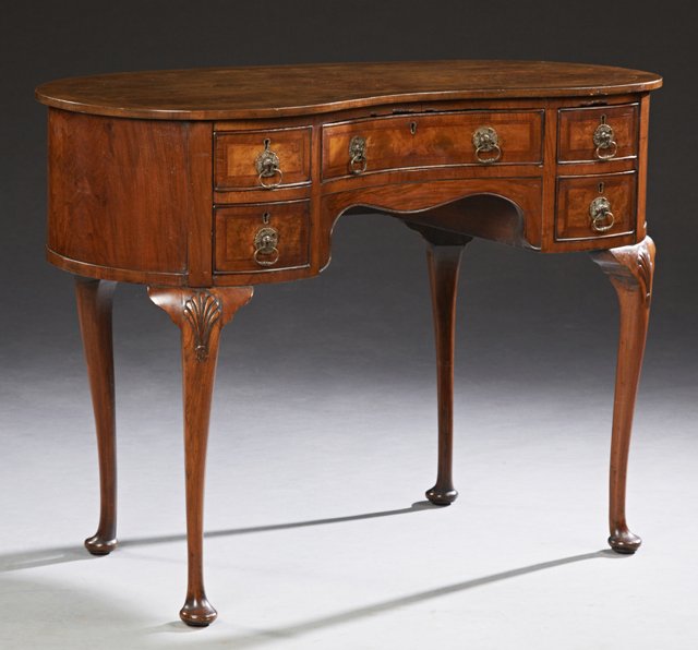 English Banded Walnut Queen Anne Writing Table, early (1 of 1)
