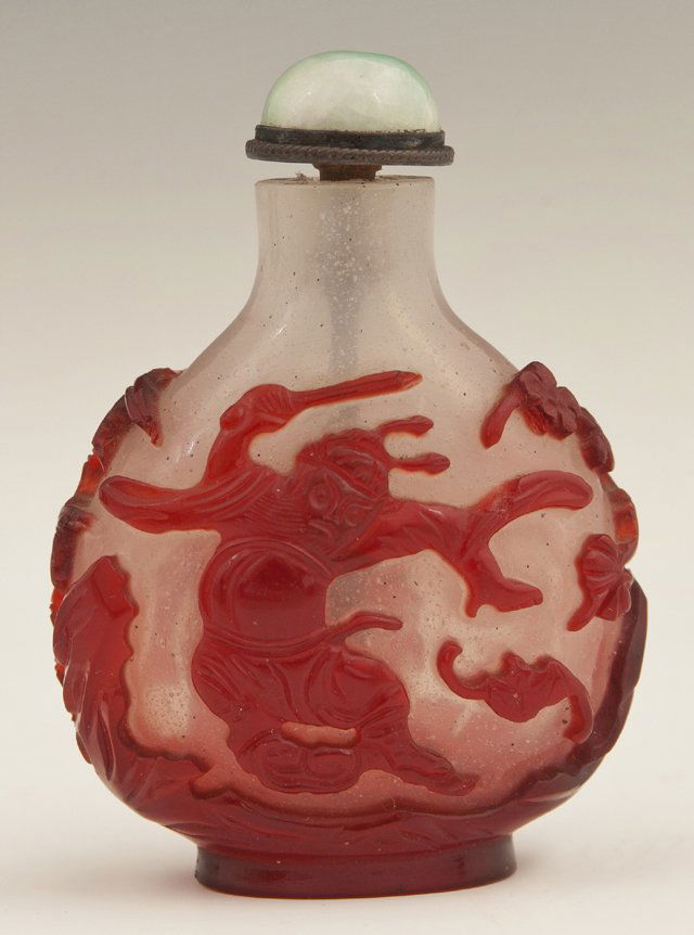 Chinese Red Glass Overlay Snuff Bottle, early 20th c., (1 of 7)