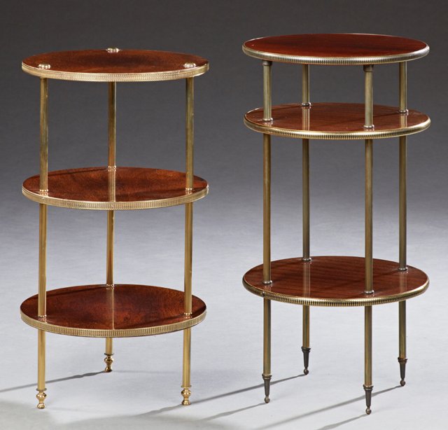 Two French Circular Three Tier Mahogany and Brass Lamp (1 of 1)