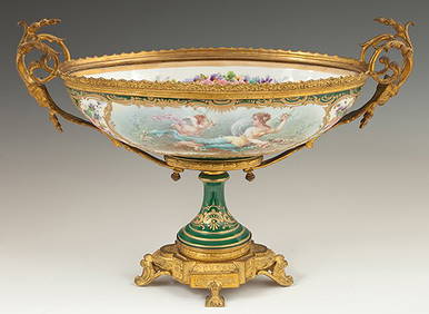 Sevres Style Porcelain Gilt Bronze Mounted Center Bowl, (1 of 2)