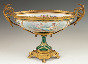 Sevres Style Porcelain Gilt Bronze Mounted Center Bowl, First Image