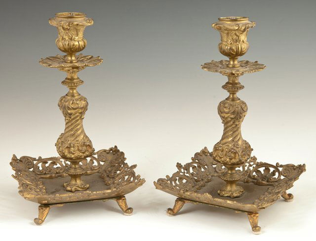 Pair of French Bronze Dore Candlesticks, 19th c., with (1 of 1)