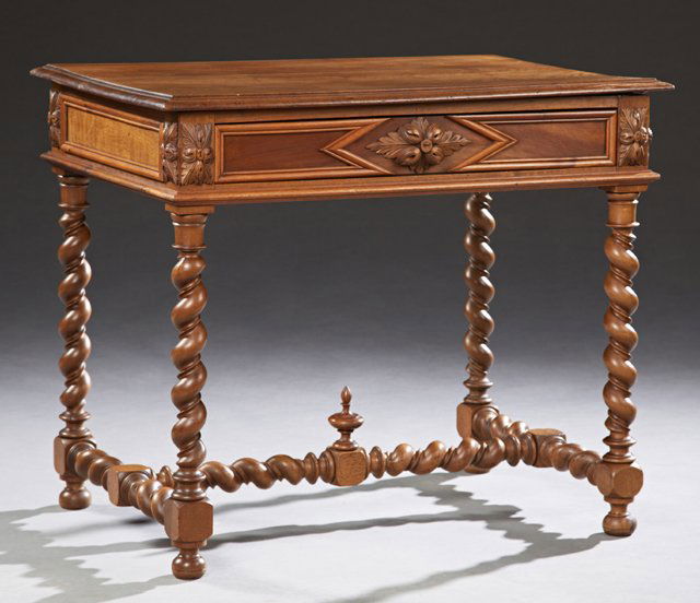 French Louis XIII Style Carved Walnut Writing Table, c. (1 of 1)
