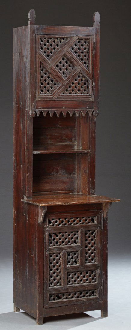 French Brittany Style Carved Pine Narrow Cupboard, (1 of 1)