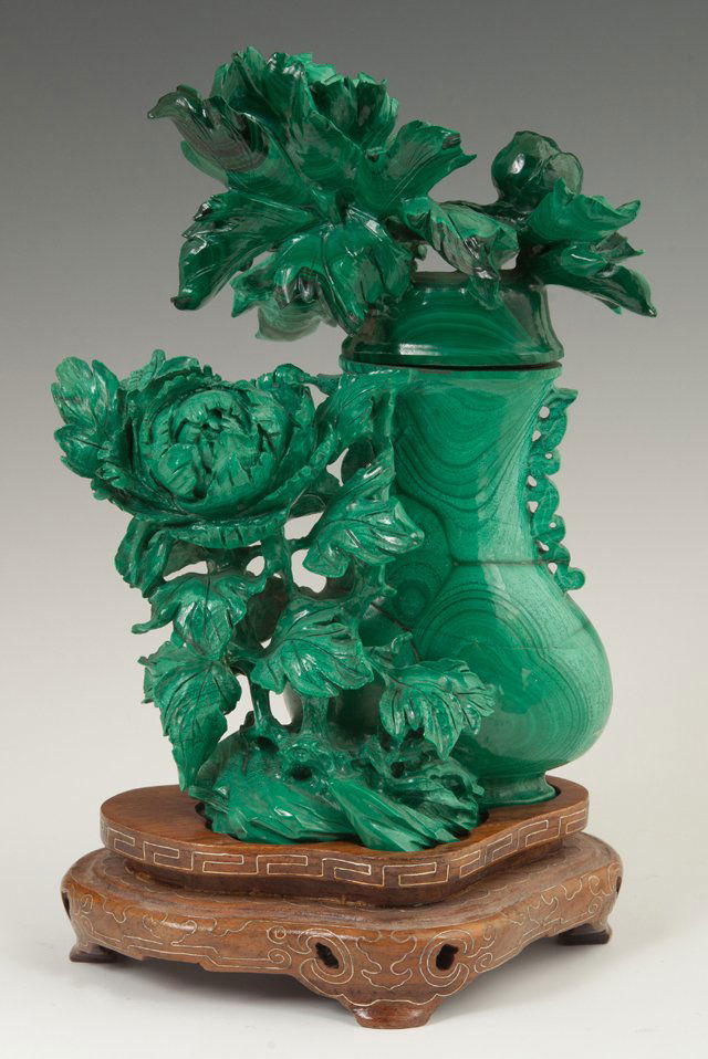 Chinese Carved Malachite Covered Bottle, 20th c., with (1 of 1)