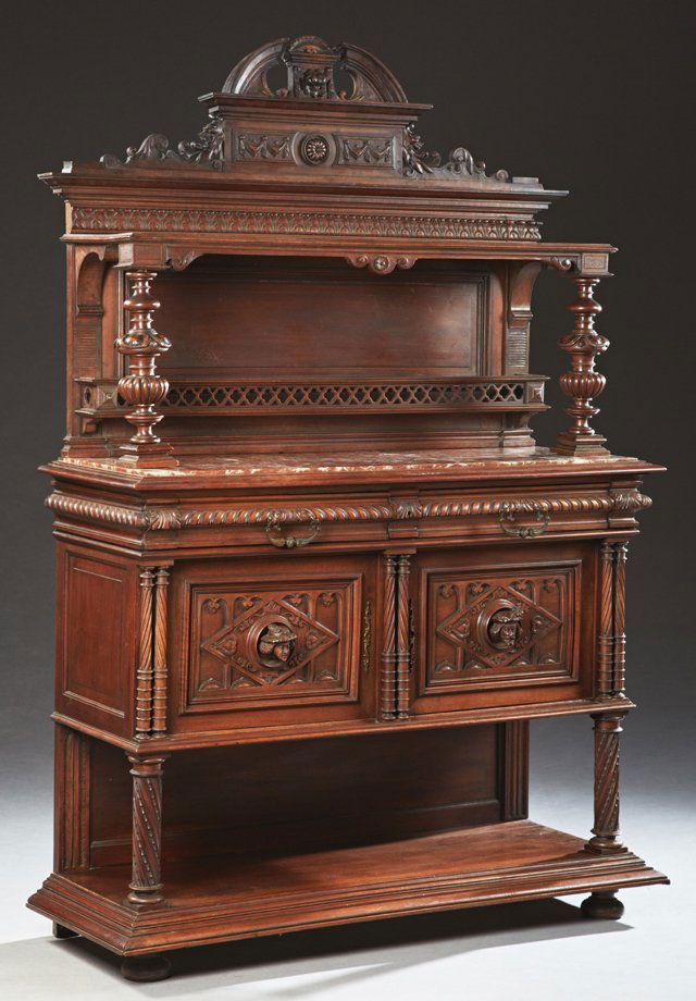 French Henri II Style Carved Walnut Marble Top Server, (1 of 1)