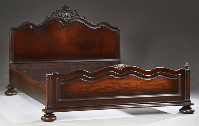French Louis XV Style Carved Mahogany Queen Size Bed, (1 of 1)