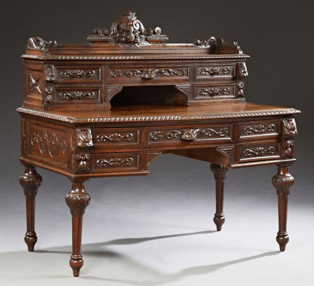French Henri II Style Carved Oak Desk, c. 1850, with a (1 of 1)
