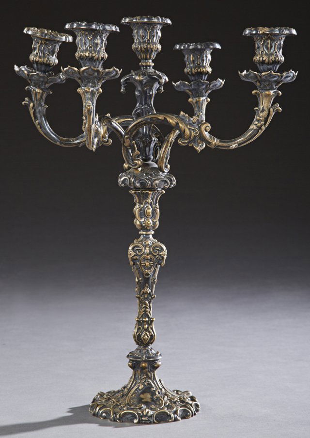 Louis XV Style Brass Five Light Candelabra, early 20th (1 of 1)