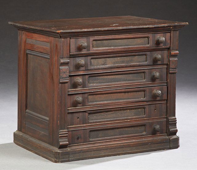 American Carved Poplar Six Drawer Spool Cabinet, c. (1 of 1)