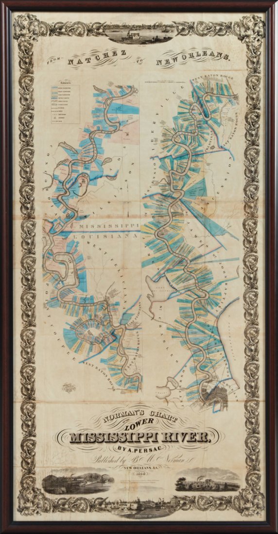 After Marie Adrien Persac (1823-1873), "Norman's Chart: After Marie Adrien Persac (1823-1873), "Norman's Chart of the Lower Mississippi River from Natchez to New Orleans," 1858, by A. Persac, published by B.M. Norman, New Orleans, LA, a 20th c. facsimile, 