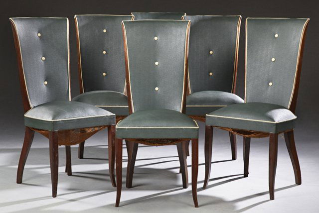 Set of Six Carved Mahogany Art Deco Dining Chairs, c. (1 of 1)