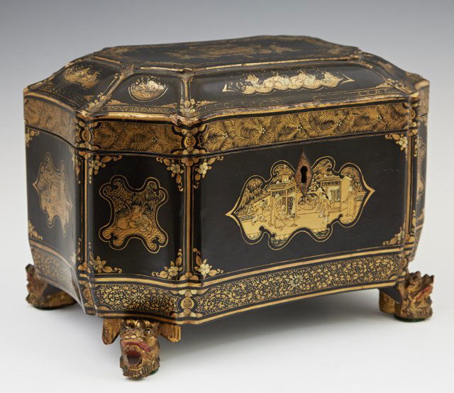 Chinese Export Elaborately Gilded Black Lacquer Tea (1 of 2)