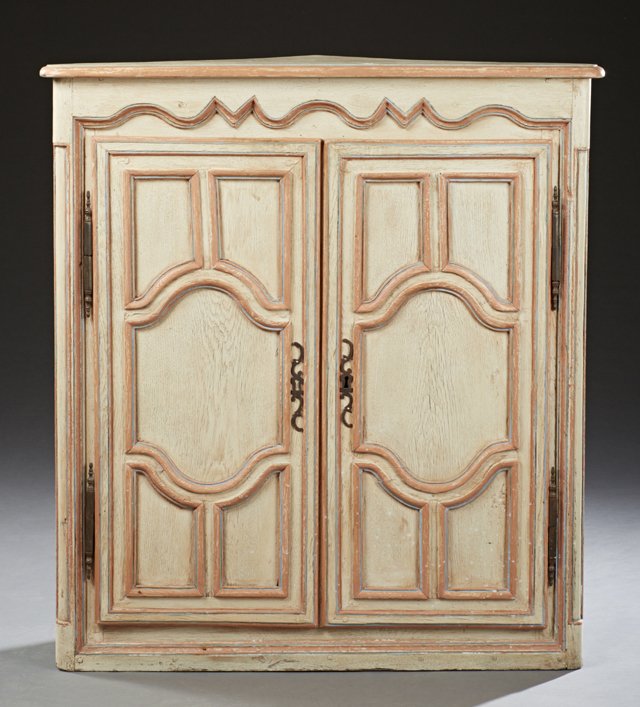 French Louis XV Style Polychromed Oak Corner Cabinet, (1 of 1)