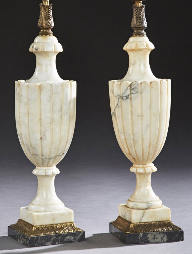 Pair of Carved Urn Form Alabaster Lamps, 20th c., with (1 of 1)