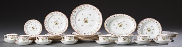 Forty-Eight Piece Set of Wedgwood Bone China: Forty-Eight Piece Set of Wedgwood Bone China Dinnerware, 20th c., in the "Bianca" pattern, Commemorative Williamsburg Collection, consisting of 8 dinner plates, 6 soup bowls, 8 salad plates, 8 bread a