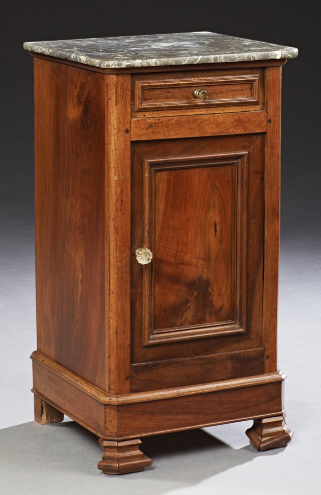 Louis Philippe Carved Walnut Marble Top Nightstand, (1 of 1)