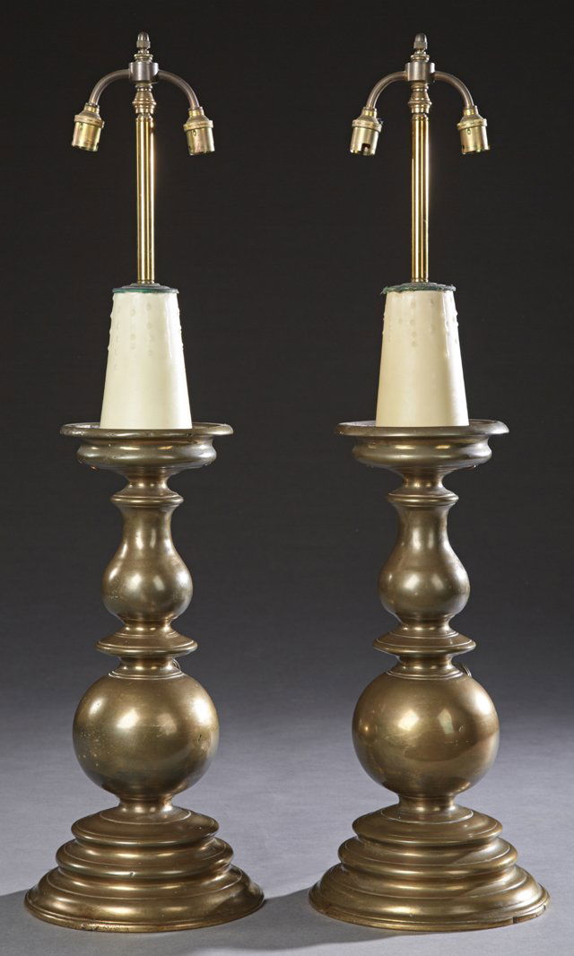 Pair of Dutch Style Bronze Candlestick Form Lamps, (1 of 1)