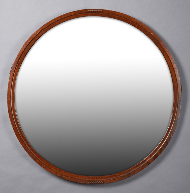 American Carved Oak Circular Mirror, 20th c., the (1 of 1)