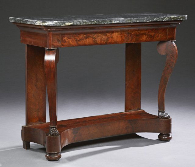 French Empire Style Carved Walnut Marble Top Console (1 of 1)
