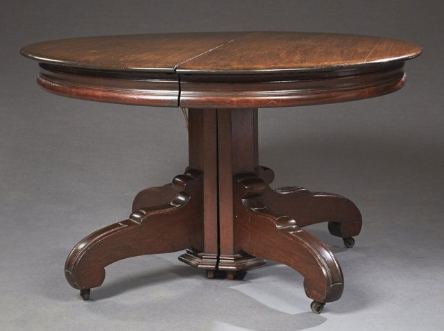 American Carved Mahogany Circular Dining Table, c. (1 of 2)