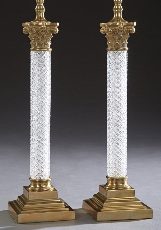 Pair of Brass and Crystal Column Lamps, 20th c., of (1 of 1)