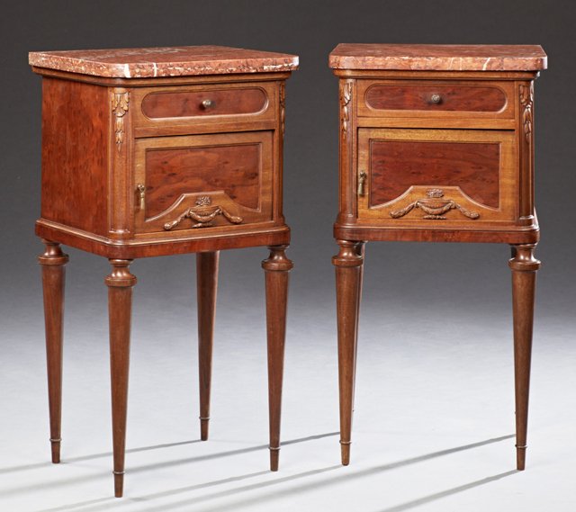 Pair of French Louis XVI Style Carved Walnut Marble Top (1 of 1)