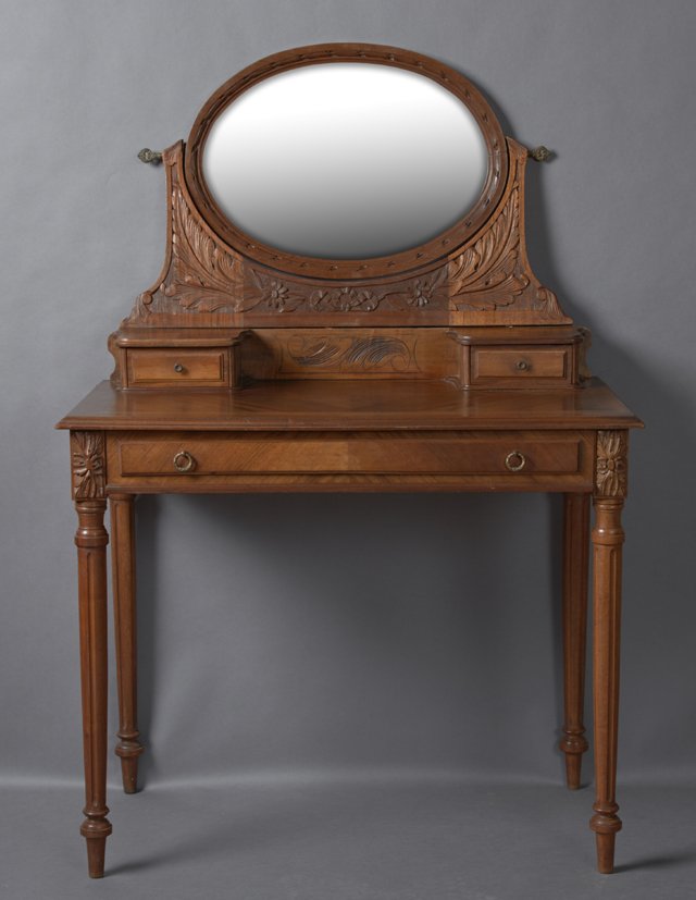 French Louis XVI Style Carved Walnut Dressing Table, (1 of 1)
