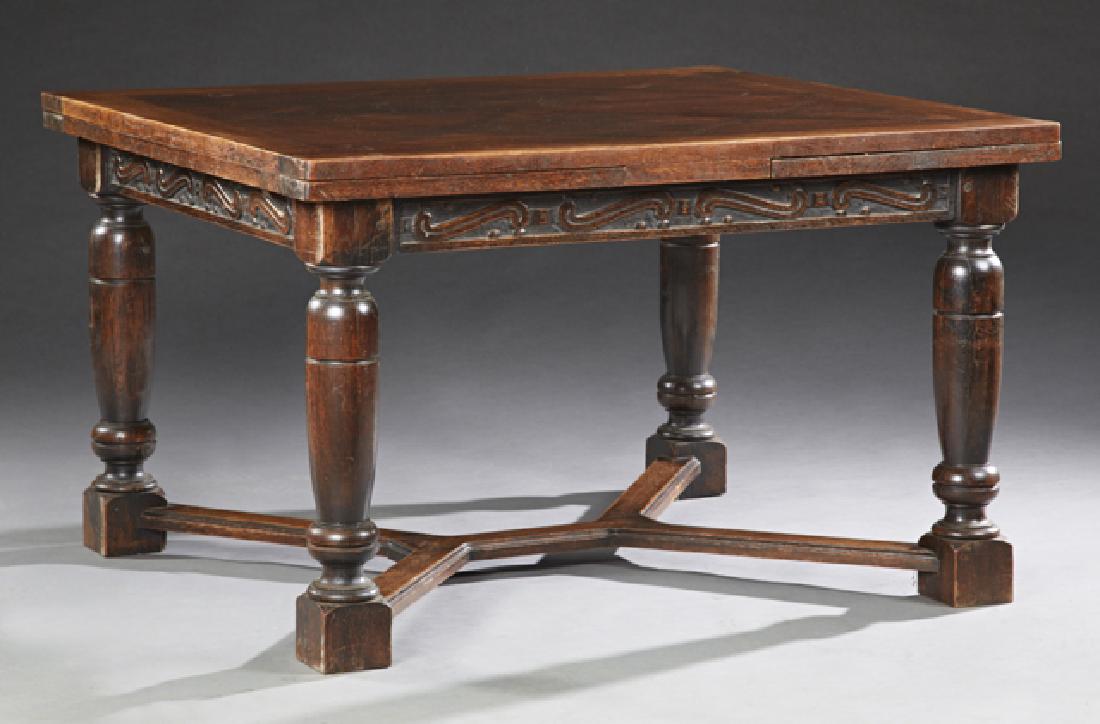 French Louis XIII Carved Oak Drawleaf Dining Table, (1 of 2)