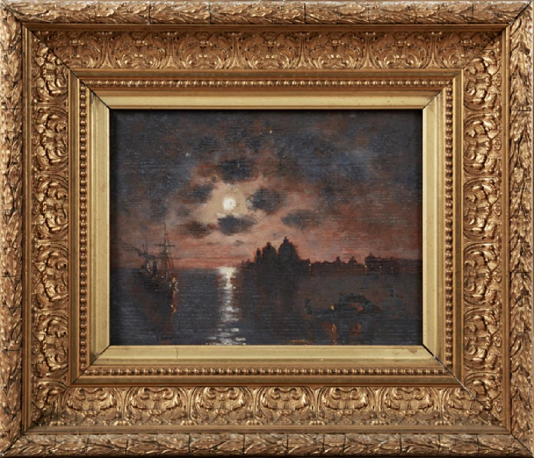 French School, "Moonlit Harbor Scene," late 19th c., (1 of 1)