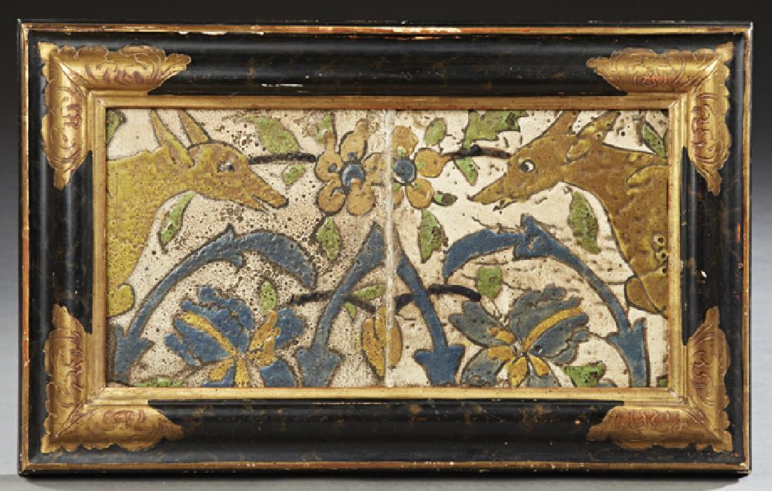 Pair of Persian Ceramic Tiles, 19th c., depicting deer (1 of 1)