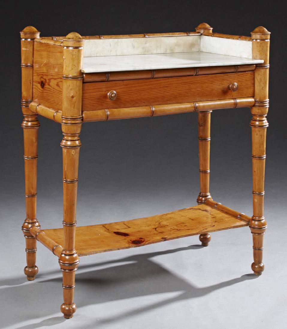 French Faux Bamboo Carved Pine Marble Top Washstand, c. (1 of 1)