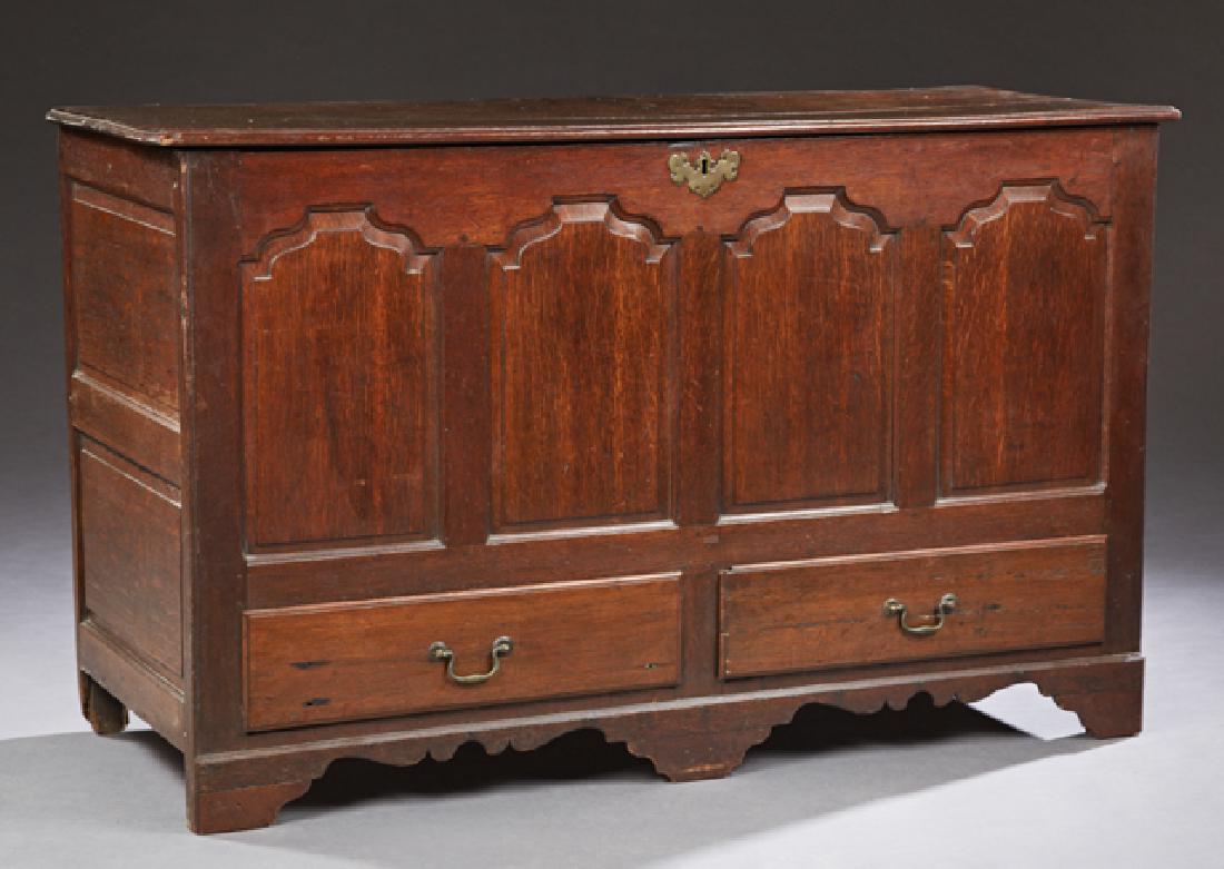 Large English Carved Oak Bedding Box, 19th c., the ogee (1 of 2)