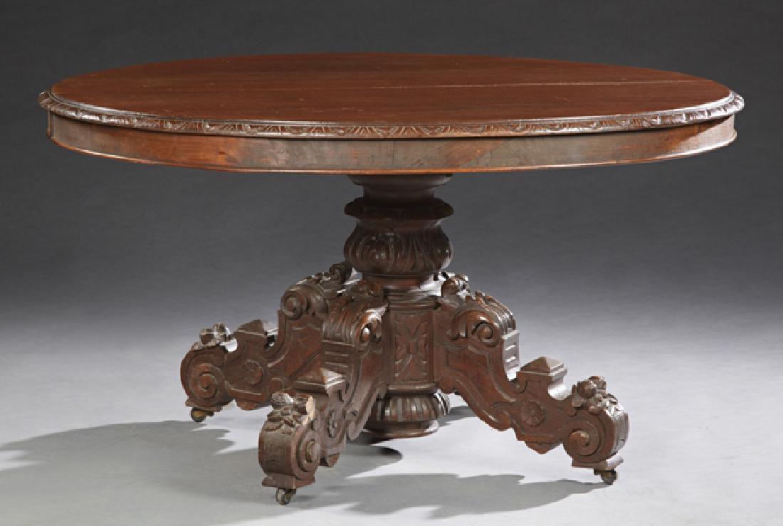 French Henri II Style Carved Oak Dining Table, c. 1880, (1 of 1)